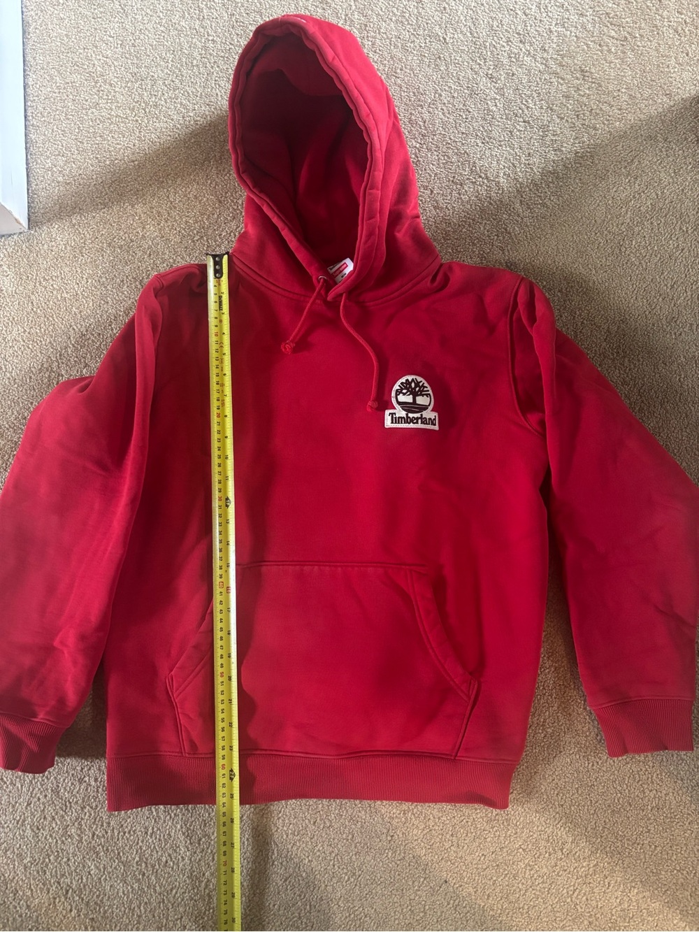 Timberland Red Hooded Pullover with Supreme Tag